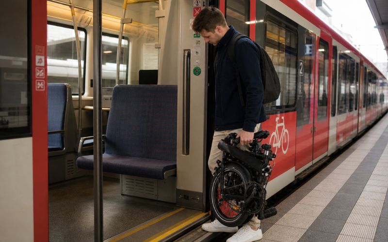 E-Klapprad beim Pendeln mit Bahn oder S-Bahn